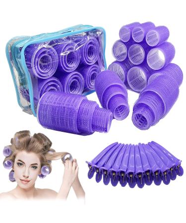 AiOiKi Hair Roller Set, 30 Pack 3 Sizes Hair Rollers for Medium Long Hair, Self Grip Hair Rollers,DIY Velcr Rollers(6xLARGE+6x MEDIUM+6x SMALL+12x Clips,Travel Bag Packag) 30PCS Purple set