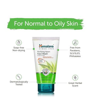 Himalaya Purifying Neem Face Wash for Deep Cleaning & Occasional Acne Gentle Non-Drying Daily Cleanser Free from Parabens SLS and Phthalates 150 ml (5.07 oz) (Pack of 2) - Buy Online on GoSupps.com