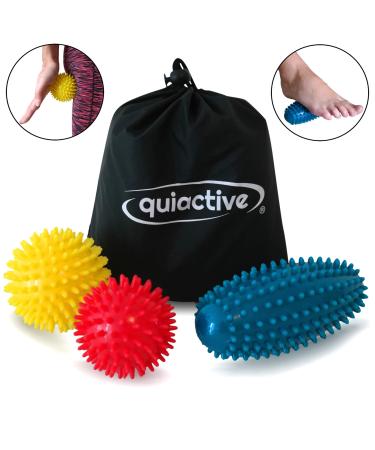 quiactive hedgehog ball set of 3 massage balls with knobs - fascia ball for back leg foot & hands - including bag instructions & air pump - Buy Online on GoSupps.com