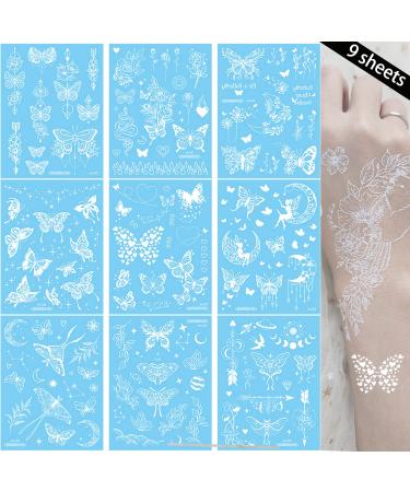 White Butterfly and Flower Temporary Tattoos - Waterproof Henna Lace Design Stickers for Women | Perfect for Wedding, Festivals, Parties - Shop Now! - Buy Online on GoSupps.com
