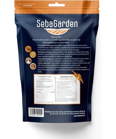 Seba Garden Pure Peanut Butter Powder 500gr Defatted No Sugar-No Salt Added Healthy Plant Based Vegan Protein Non-GMO Certified Gluten Free and Vegan Keto Friendly Low Carb and Bpa-free - Buy Online on GoSupps.com