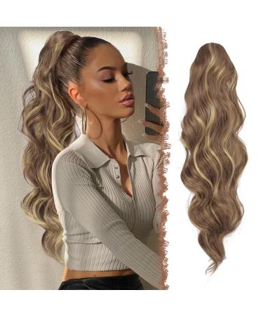 Feshfen ponytail hair part hair extension with cord strain 60cm ponytail extension synthetic wavy curly curly curly ponytail extension for women light brown and blonde 60 cm light brown and blonde - Buy Online on GoSupps.com