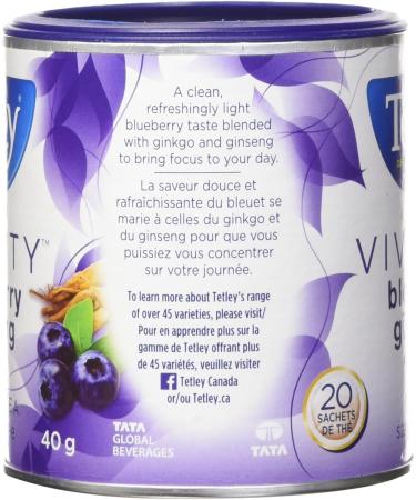 Tetley Clarity Blueberry Ginseng with Ginkgo Herbal Tea - 20 Tea Bags 40 Grams Naturally Caffeine Free BlueberryGinseng - Buy Online on GoSupps.com