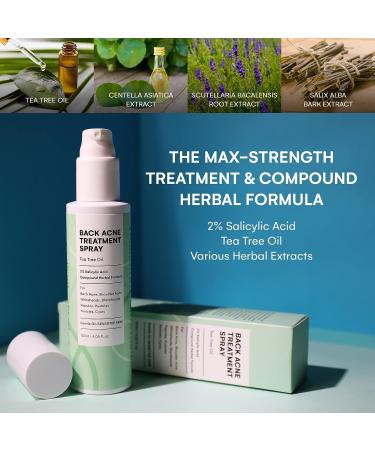 Tea Tree Oil Back Acne Treatment - 2% Salicylic Acid Body Solution for Teens - 4.05 Ounce - Buy Online on GoSupps.com