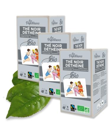 Les papoteuses |Uncaffeinated organic black tea from China |60 pockets |Certified organic and fairly traded |Set with 3 boxes with 20 floors decaffeinated black tea leaves decaffeinated black tea