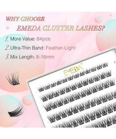 EMEDA Wispy Natural C Curl Eyelash Clusters - 84 Pcs Mix 8-16mm DIY Extensions - Super Thin Band - Ferry-1 - Buy Online on GoSupps.com