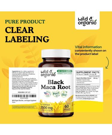 Wild & Organic Black Maca Root Capsules for Women & Men 500 mg - Maca Root Extract for Overall Support - 60 Vegan Capsules - Men & Women Supplement - 60 Days Supply - Non-GMO No Fillers Gluten-Free 60 Count (Pack of 1) - Buy Online on GoSupps.com