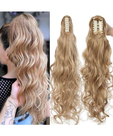Ponytail Extensions Long Wavy Ponytail Extension 24 Inch Claw Clip Pony Tail Hairpiece Claw Clip in Synthetic Long Wave Ponytail Hair Extainson for Women Girls for Women (Color : Dark black Size : 24inches Dark black - Buy Online on GoSupps.com