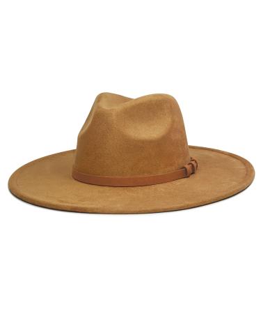 FLUFFY SENSE. Big Wide Brim Fedora Hat for Women - Nashville Outfits Western Hats Women's Felt Panama Rancher Hat Caramel
