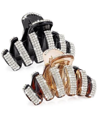 Noverlife 2PCS Rhinestone Hair Claw Clips for Women - Large Bling Hair Clamps with Strong Hold for Thick Hair | Fancy Crystal Hair Catch Barrette Acrylic Jaw Clamp - Stylish Hair Barrettes - Buy Online on GoSupps.com