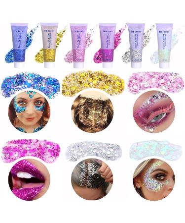 Mermaid Sequins Face Glitter Gel - Holographic Chunky Glitter Makeup for Body, Hair, Face, Nail, Eyeshadow - Long Lasting, Waterproof - 6 Colors Available (#6 White, 2PCS) - Buy Online on GoSupps.com