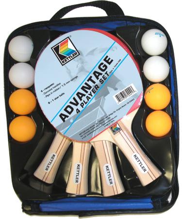 Kettler Advantage Indoor Table Tennis Bundle: 4 Player Set (4 Rackets/Paddles and 8 Balls)