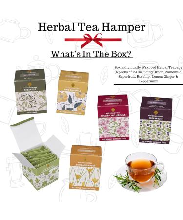 Herbal Tea Gift Set Hamper | 60 Individually Wrapped Bags | 6 Flavours inc. Rosehip & Hibiscus, Peppermint, Green Tea | Tea Lover's Gift - Buy Online on GoSupps.com