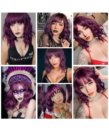 ENTRANCED STYLES Fuchsia & Purple Wavy Curly Bob Wig with Bangs - Heat Resistant Synthetic Party & Cosplay Wig for Women - Buy Online on GoSupps.com