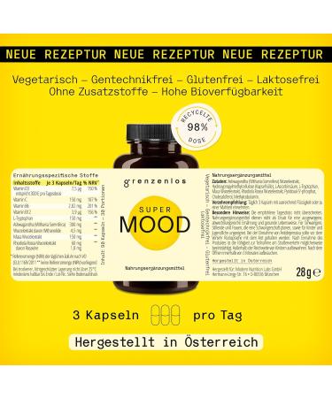 Limitless Super Mood - High-Dose Vegetable Capsules for Mental Well-Being | Ashwagandha & Maca | 90 Capsules Made in Austria - Shop Internationally - Buy Online on GoSupps.com