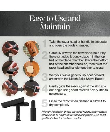Kitsch Double Edge Safety Razor - Reusable Razor for Men & Women Includes 5 Refills Extra-Long Handle Silicone Cap - Perfect Travel Essential in Black - Buy Online on GoSupps.com