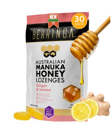 Berringa Australian Super Manuka Honey Lozenges with Ginger & Lemon | Certified MGO 900+ | 30 Pack | Premium Australian Honey Lozenges