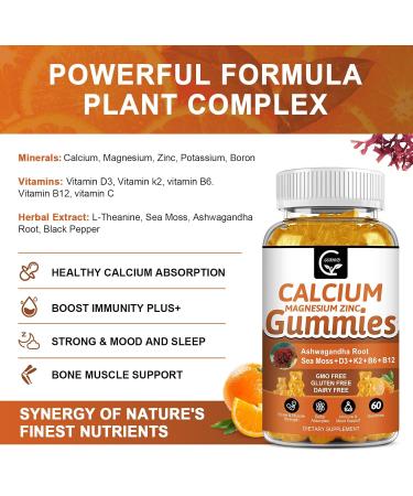 1200mg Calcium Gummies with Vitamin D3,K2,B12 & B6 - Plant Complex Calcium Magnesium Supplement with Glycinate,Potassium,Sea Moss,Ashwagandha Root for Bone & Teeth Strength, Muscle & Immune-2 Pack 60 Count (Pack of 2) - Buy Online on GoSupps.com