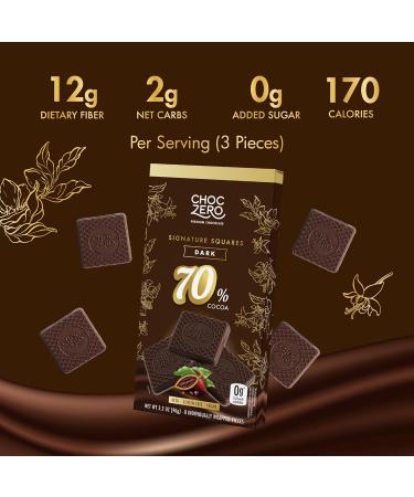ChocZero Squares 70% Cocoa Special Vegan Dark Chocolate - Keto Friendly, Sugar-Free (4 bags, 32 snack pieces) - Buy Online on GoSupps.com
