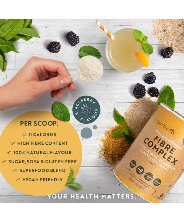 Nutravita Fibre Complex Powder - BlackBerry Flavour | Vegan Supplement with Inulin, Flaxseed & Psyllium Husk - Supports Daily Rhythm & Gut Health - Buy Online on GoSupps.com