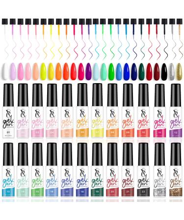 SXC Cosmetics Gel Liner Nail Art Set of 24 Colors Series Gel Art Paint Polish for Swirl Nails with Built-in Thin Nail Art Brush in Bottle for Soak off Nail Art Painting Drawing Gel designs 24 Colors Pro Series