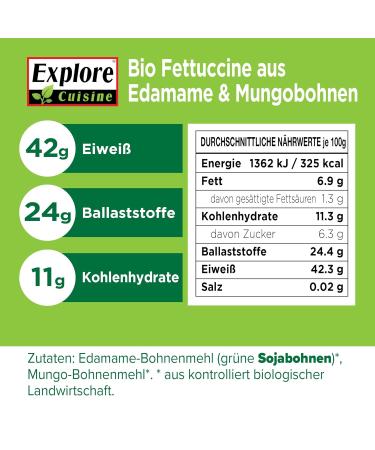 Explore Cuisine Bio Fettuccine - Gluten-Free Edamame & Mung Bean Pasta Vegan Low-Carb 200g Pack - Buy Online on GoSupps.com