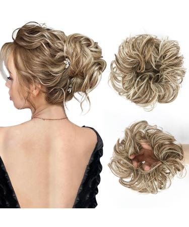 Vlasy Messy Bun Hair Piece for Women Curly Wavy Hair Scrunchies Bun Extensions Hairpieces Synthetic Hair Chignons Accessories Updo for Girls(F12/613# 35g) 35g F12/613#