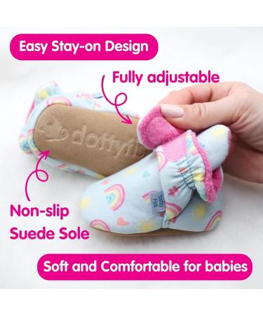Dotty Fish Cotton Baby Booties | Suede Sole, Fleece Lining | Non-Slip Pram Shoes for Boys, Girls, Unisex | 12-18 Months Blue with Rainbows and Hearts - Buy Online on GoSupps.com