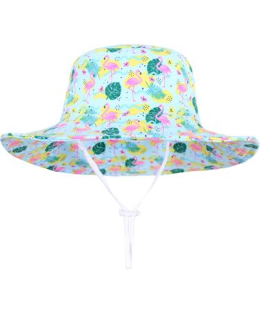 LANGZHEN Baby Girls Beach Sun Hat with Chin Strap | Toddler Kids Wide Brim Play Hat | Flamingo-Leaves Design | 1-2 Years - Buy Online on GoSupps.com
