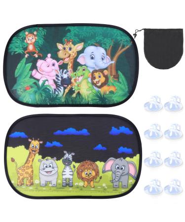 Car sun protection baby with UV protection 2 pieces of sun visor car baby with 8 suction cups and packaging bags 51 * 31cm car window sun protection children with two styles sweet animal motifs (forest animals) forest