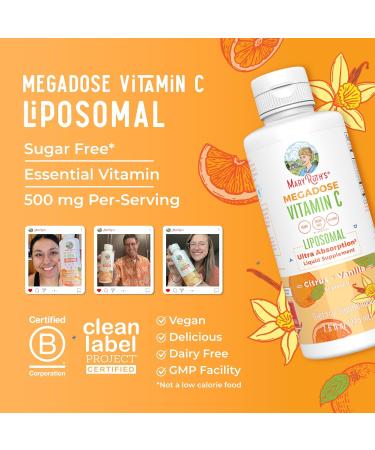 MaryRuth's Megadose Liquid Vitamin C Liposomal | 500 mg Per Serving | Ultra Absorption | Immunity | Antioxidant Support | Collagen Formation | Vegan | Gluten Free | Sugar Free | 7.6 Oz | 30 Servings - Buy Online on GoSupps.com