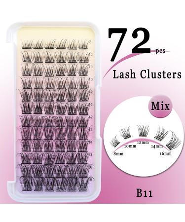 Ahrikiss D Curl Lash Clusters 72 Pcs - DIY Fluffy Eyelash Extensions for Home Makeup - B11 (8/10/12/14/16mm) Volume Individual Lashes - Buy Online on GoSupps.com