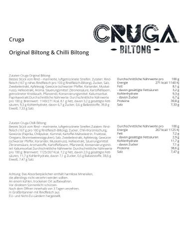Buy CRUGA Biltong Original & Chilli - High Protein Dried Meat Jerky Beef Gluten Free (8 x 60g) - International Shipping Available - Buy Online on GoSupps.com