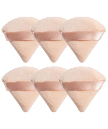 MOTZU 6 Pieces Pure Cotton Powder Puff, Made of Cotton Velour in Triangle Wedge Shape Designed for Contouring, Under Eyes and Corners, 2.76 inch Normal Size, with Strap, Makeup Tool For Cosmetic Beige