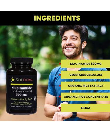 SOLDERM Niacinamide 500mg Non-Flushing Capsules - Promotes Healthy Skin | Vitamin B3 Supplement | Vegetarian & Gluten-Free - 120 Count - Buy Online on GoSupps.com