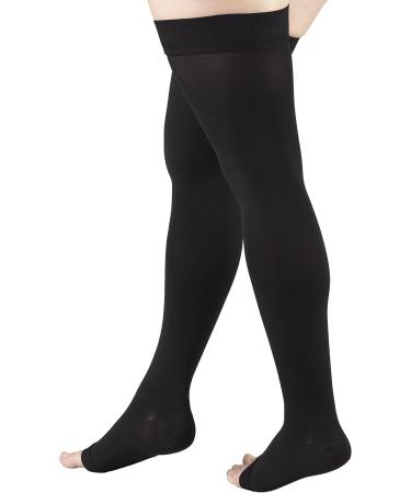 Truform Compression 30-40 Mmhg Thigh High Open Toe Dot Top Stockings Black Large 2 Count - Buy Online on GoSupps.com