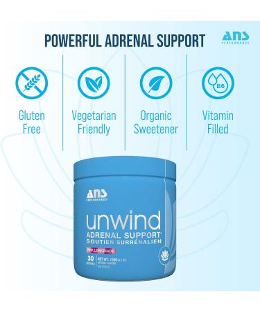 Ans Performance- Unwind Adrenal Support Supplements- Sleep Aid & Stress Relief- With L-Theanine Ashwagandha Extract - Gluten Free Formula - 30 Servings (Pink Lemonade) - Buy Online on GoSupps.com