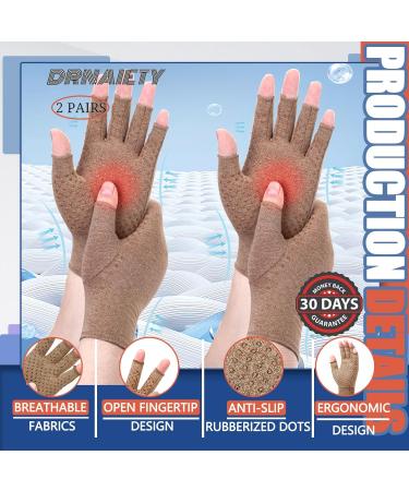 DRNAIETY Arthritis Compression Gloves - 2 Pairs Anti-Slip for Men & Women - Medium Brown - Relief for Hand Pain & Discomfort - Buy Online on GoSupps.com