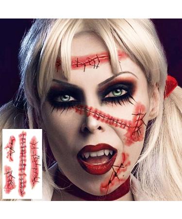 EGMBGM 128+ PCS Halloween Fake Stitches Temporary Tattoos Kit | 3D Zombie Makeup for Adults & Kids | Scary Chucky Scars & Blood Face Stickers - Buy Online on GoSupps.com