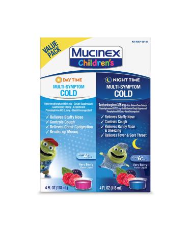 Cold & Cough, Mucinex Children's Multi-Symptom Day/Night Liquid, Very Berry, 8oz (2x4oz)