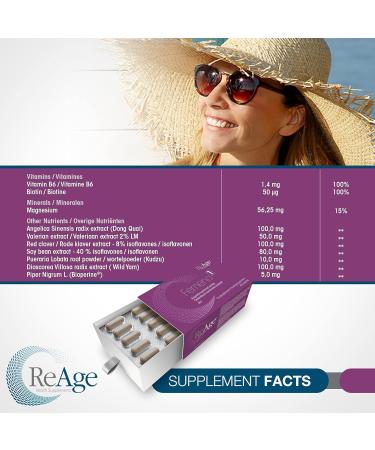 FEMENO 1 Premium Estrogen Supplement for Women | Menopause Support with Isoflavones | Hot Flashes, Night Sweats & Mood Swings Relief | 100% Natural Formula by ReAge - Buy Online on GoSupps.com