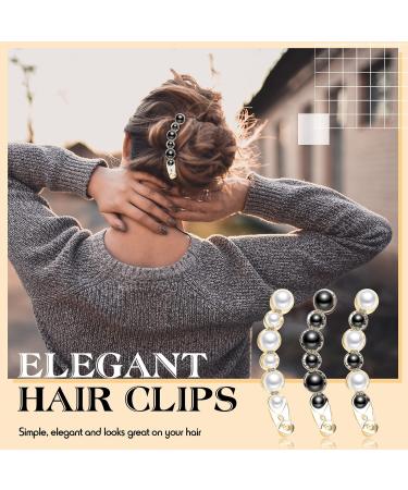 3 Pcs Pearl Banana Hair Barrettes Artificial Pearl Rhinestone Banana Clips Acrylic Banana Hair Clips Elegant Ponytail Hair Barrettes Hair Accessories for Women Girls Thick Fine Hair - Buy Online on GoSupps.com