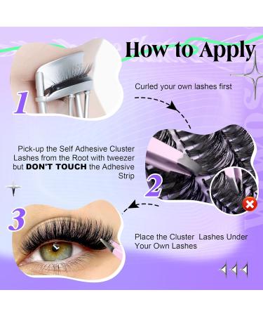 Self-Adhesive Eyelashes Kit - Wiwoseo No Glue D Curl Individual Clusters (50 Pcs, 8-16MM) for Beginners - Buy Online on GoSupps.com