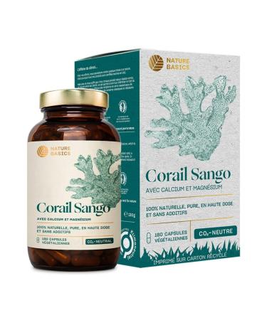 Nature Basics Sango Coral in Pot | 180 Vegan Capsules - 2 Month Supply | 3.300mg Sango Coral Powder Including 660mg Calcium & 330mg Magnesium Per Daily Dose