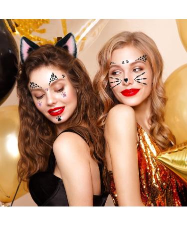 Cat Face Gems & Rhinestones for Women & Kids | Stick-On Whiskers & Body Gems | Perfect for Rave & Halloween Makeup - 4 Sheets - Buy Online on GoSupps.com