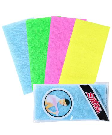 Gukasxi 4 Pieces Exfoliating Washcloth Towel 11x35.5 inches Dual-Sided Exfoliating Nylon Bath Towel Beauty Skin Magic Shower Washcloth For Body Beauty Washcloth Loofah Exfoliating Body Scrub Back