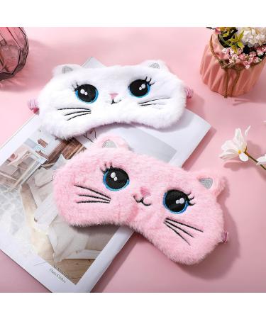 Sleep Mask for Children - 2-Pack Soft Plush Eye Covers | Cute Animal Designs for Girls & Boys | Pink & White Cat | Travel Nap & Party Accessories - Buy Online on GoSupps.com