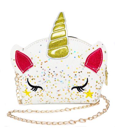 Single orbit pocket unicorn unique shoulder bag white unicorn bag girl school bag suitable for lipstick cosmetics mini collection mini mirror handkerchief and other small cosmetics (white)