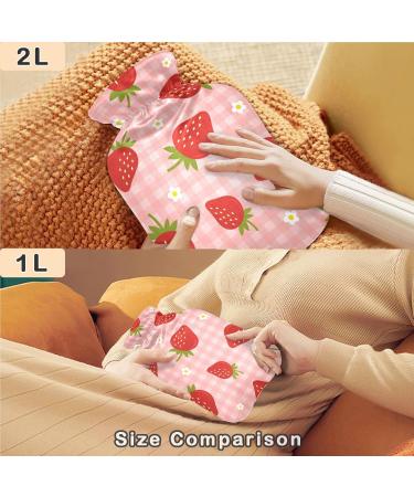 Naanle Checked Flower Strawberries 1L Heat Bottle with Cover - Transparent Hot Water Bottle for Pain Relief & Warmth Ideal for Bed Hands & Feet Therapy - Buy Online on GoSupps.com