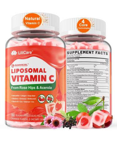 Natural Liposomal Vitamin C 1000mg Gummies for Adults Kids 9+, 1660mg Chewable Vitamin C w/ 11mg Zinc, D3, Elderberry, Echinacea, Bioflavonoid, Immune Support - Organic VIT C from Fruits, Sugar Free 60 Count (Pack of 1)